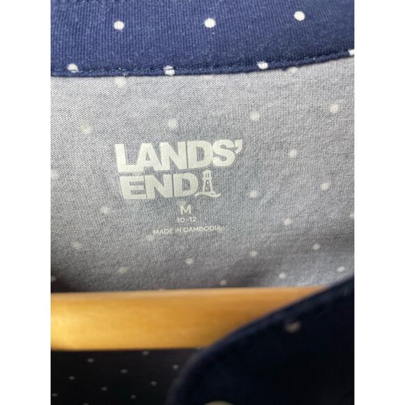Lands' End Polka Dot Shirt Top Navy Blue White Size Medium Pin Tuck Pleated SS - Picture 4 of 6